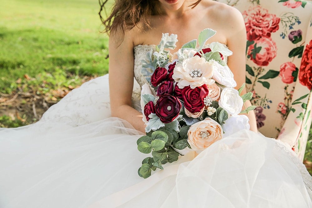 Brooch bouquet store with real flowers