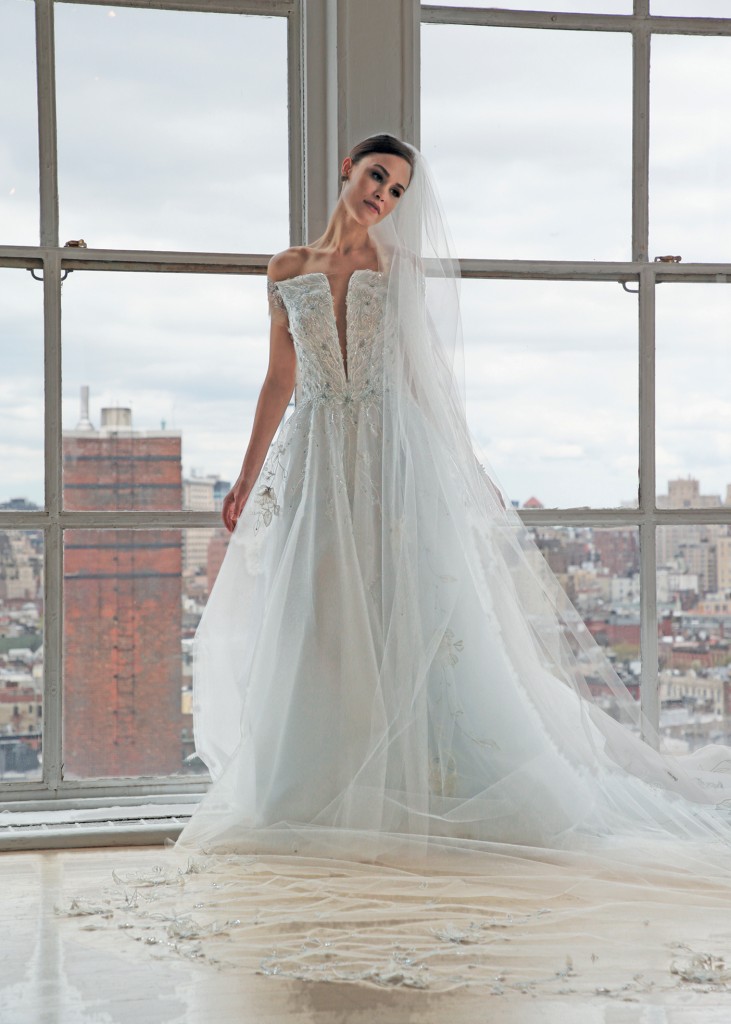 Ines di Santo Bridal Wedding Gown A-Line V-Neck Cap Sleeves